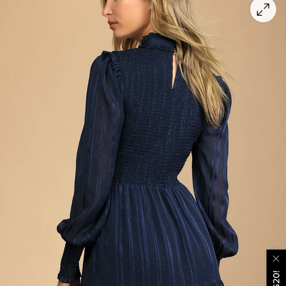 Lulu's Midnight Blue Long Sleeve Dress - Picture 2 of 3
